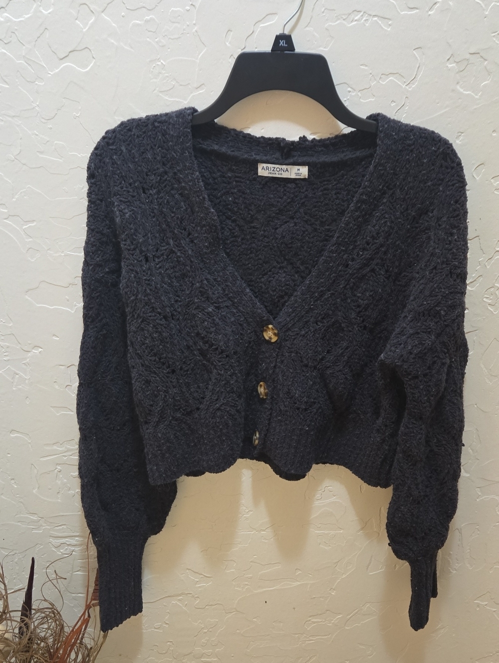 3/$10 Arizona Jean Company Charcoal Cable Knit Cropped Cardigan